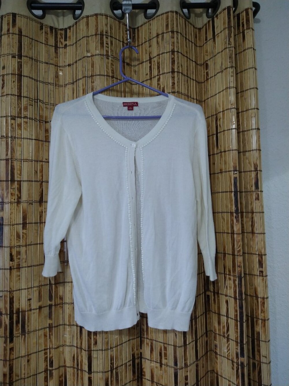 Merona White V-Neck Beaded Trim Button-Down Cardigan Size XL